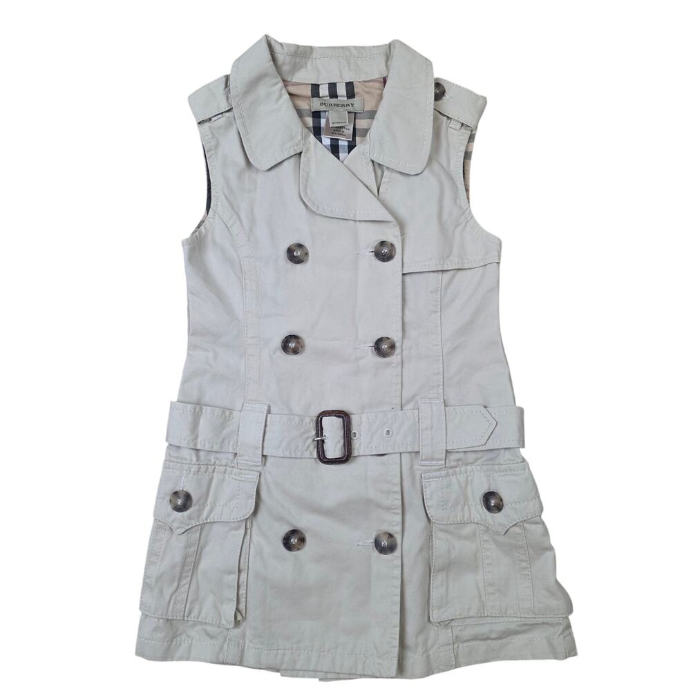 Burberry Kids Girls Sleeveless Trench Dress 4Y Khaki Beige Nova Check Belted